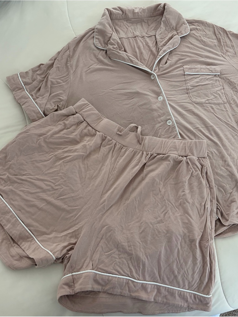 Women's Short Pajama Set in Dusty Mauve with Contrast Piping